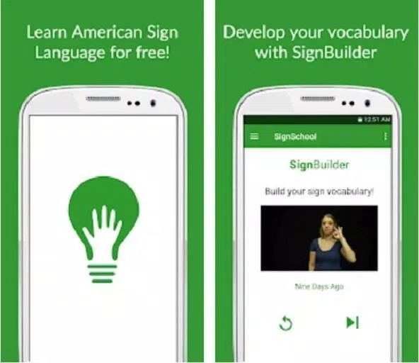 Ứng dụng tự học ngôn ngữ ký hiệu SignSchool trên điện thoại (Ảnh: Internet).