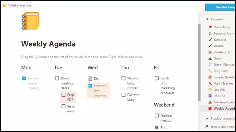 Template của ứng dụng Notion (Ảnh: Internet). Template của ứng dụng Notion (Ảnh: Internet).