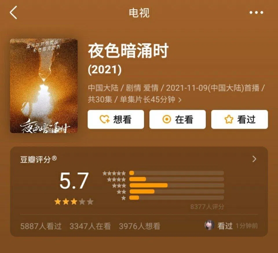 Khi màn đêm gợn sóng dẫn đầu với 5,7 điểm ( Ảnh: internet)