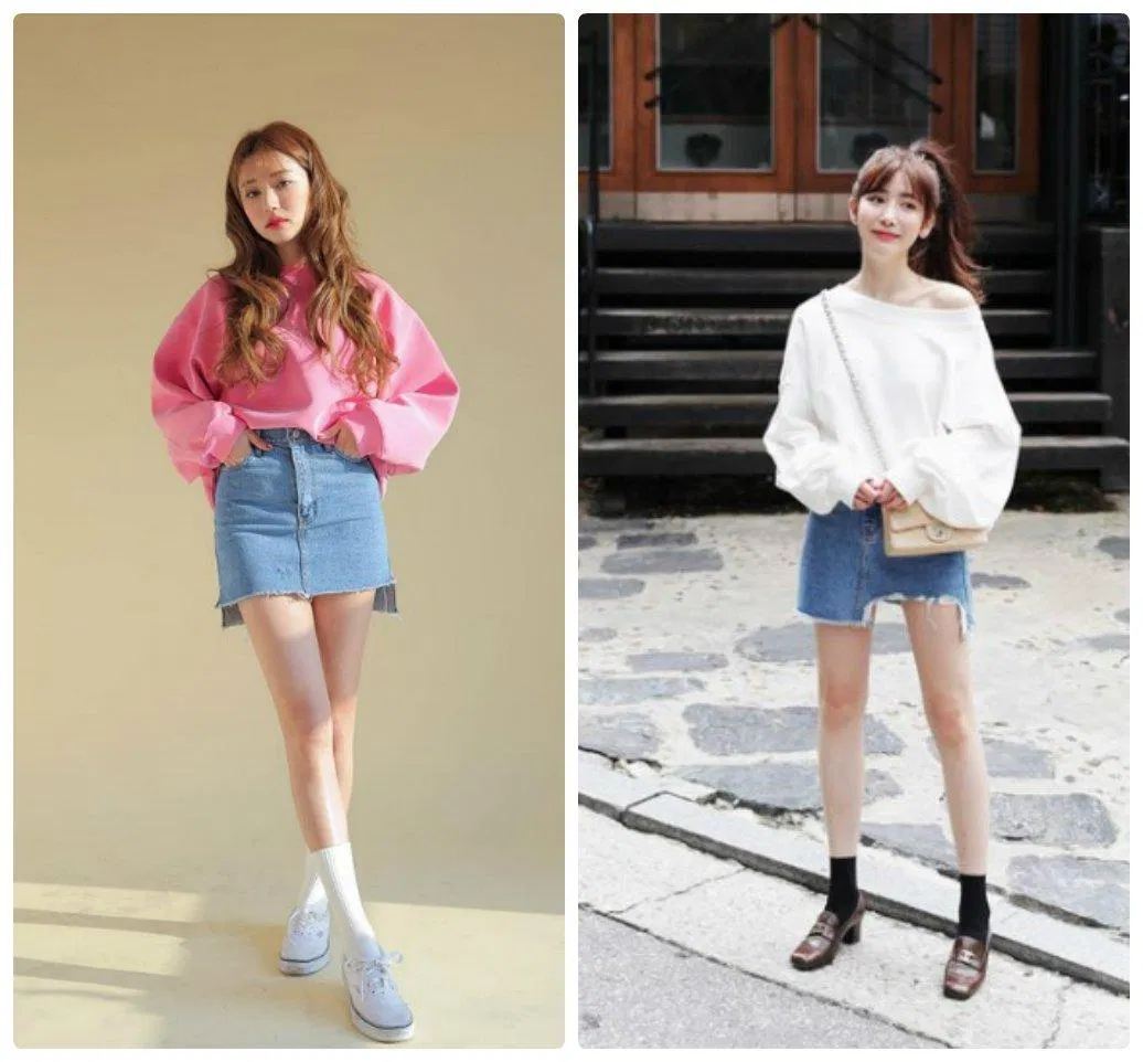 6-Chân váy ngắn phối với áo sweater, cực nữ tính, trẻ trung ( ảnh: internet)