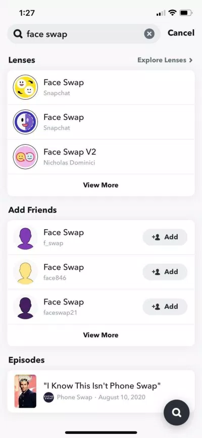 Tìm bộ lọc face swap trong Snapchat (Ảnh: Internet). Tìm bộ lọc face swap trong Snapchat (Ảnh: Internet).