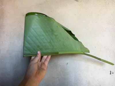Đo và cắt lá theo độ dài của khuôn. (Ảnh: BlgoAnChoi)
