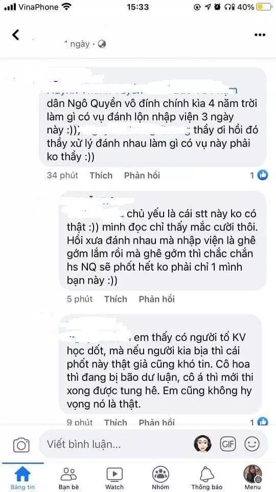 Chủ bình luận này còn tag hẳn tên của thầy cô vào bài đăng và khẳng định sự việc này không có thật (Nguồn: BlogAnChoi)