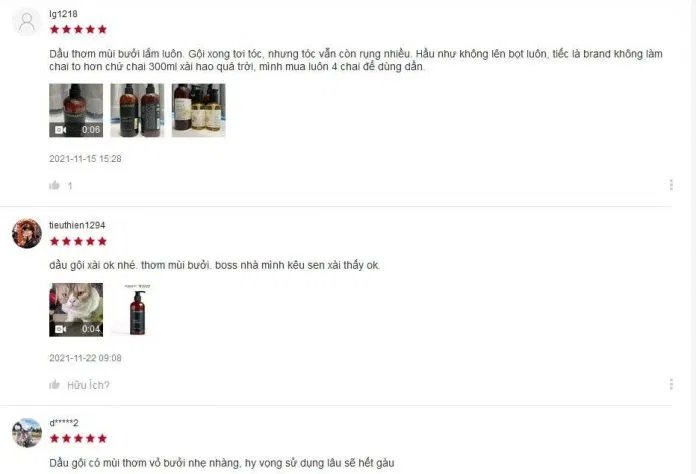 Đánh giá của khách hàng về bộ gội xả Herbario trên Shopee (nguồn: Internet).