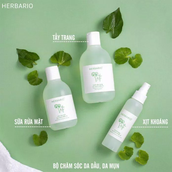 Bộ sản phẩm chăm sóc da chiết xuất từ rau má, diếp cá của thương hiệu Herbario. (Nguồn: Internet)
