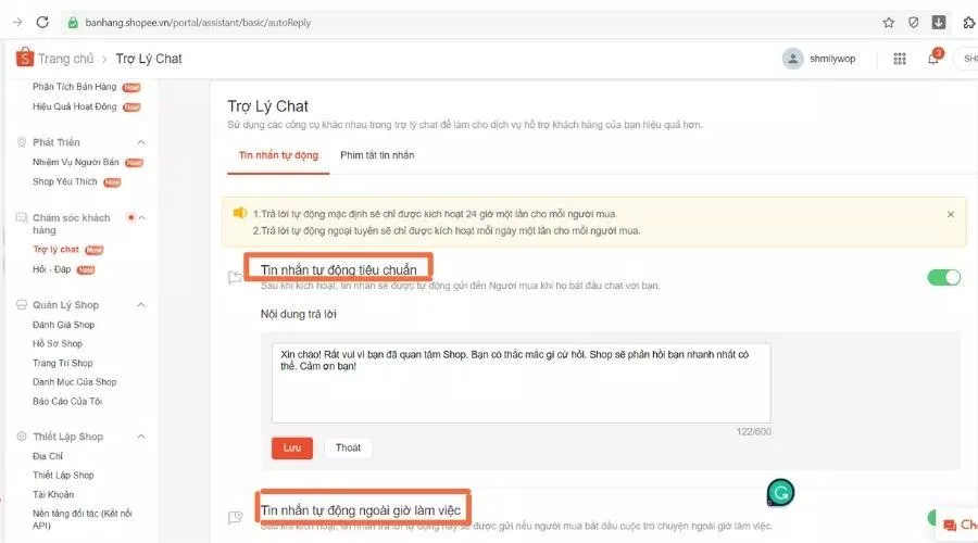 Cài đặt tin nhắn tự động cho cửa hàng (Nguồn: BlogAnChoi).