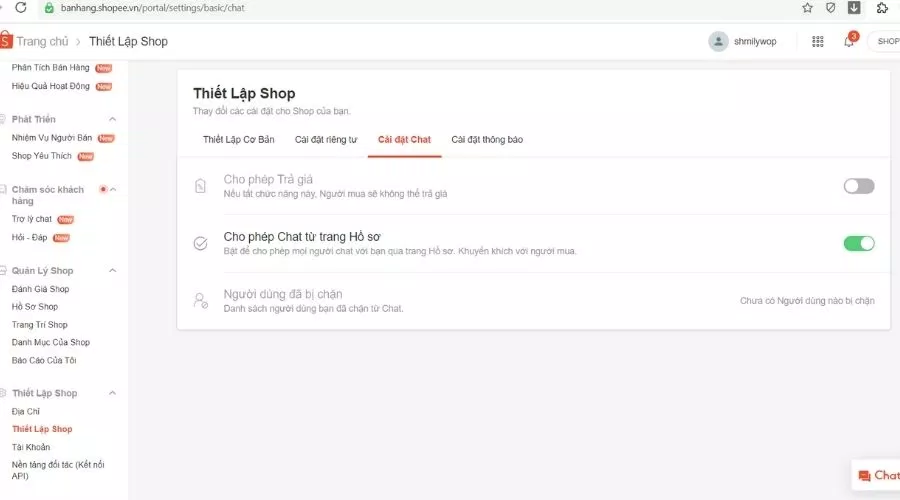Cài đặt Chat cho cửa hàng (Nguồn: BlogAnChoi).