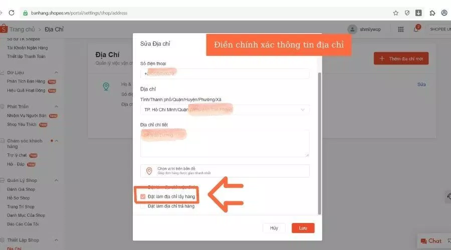 Cài đặt địa chỉ lấy hàng cho Shop của bạn trên Shopee (Nguồn: BlogAnChoi) Cài đặt địa chỉ lấy hàng cho Shop của bạn trên Shopee (Nguồn: BlogAnChoi)