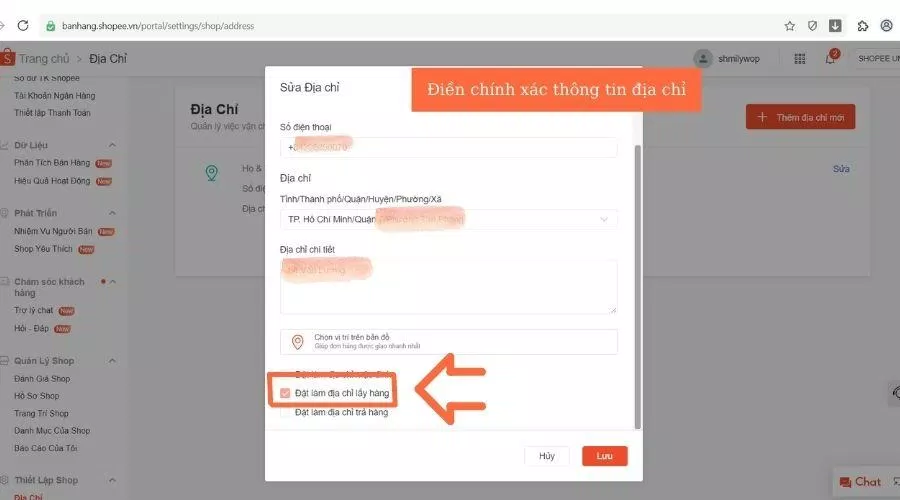 Cài đặt địa chỉ lấy hàng cho Shop của bạn trên Shopee (Nguồn: BlogAnChoi)