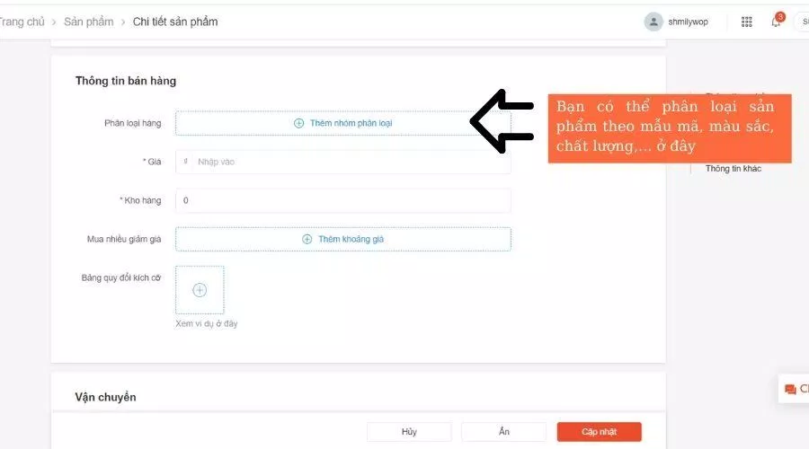 Điền thông tin bán hàng cho sản phẩm (Nguồn: BlogAnChoi). Điền thông tin bán hàng cho sản phẩm (Nguồn: BlogAnChoi).