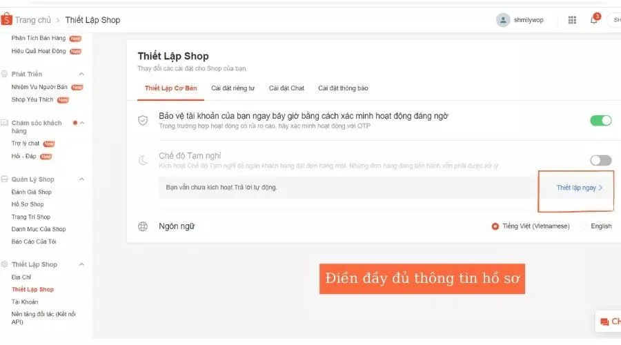 Điền thông tin thiết lập Shop (Nguồn: BlogAnChoi). Điền thông tin thiết lập Shop (Nguồn: BlogAnChoi).