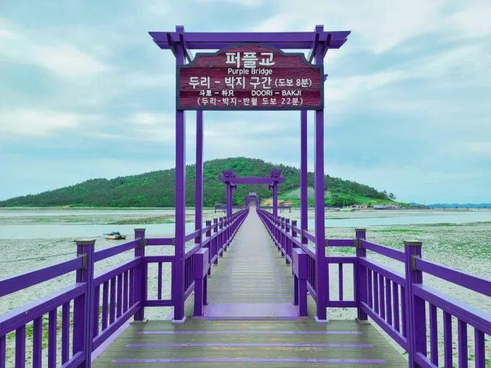 Cây cầu Tím huyền thoại nối hai hòn đảo Banwol-do và Bakji-do (Nguồn ảnh: Internet). Cây cầu Tím huyền thoại nối hai hòn đảo Banwol-do và Bakji-do (Nguồn ảnh: Internet).