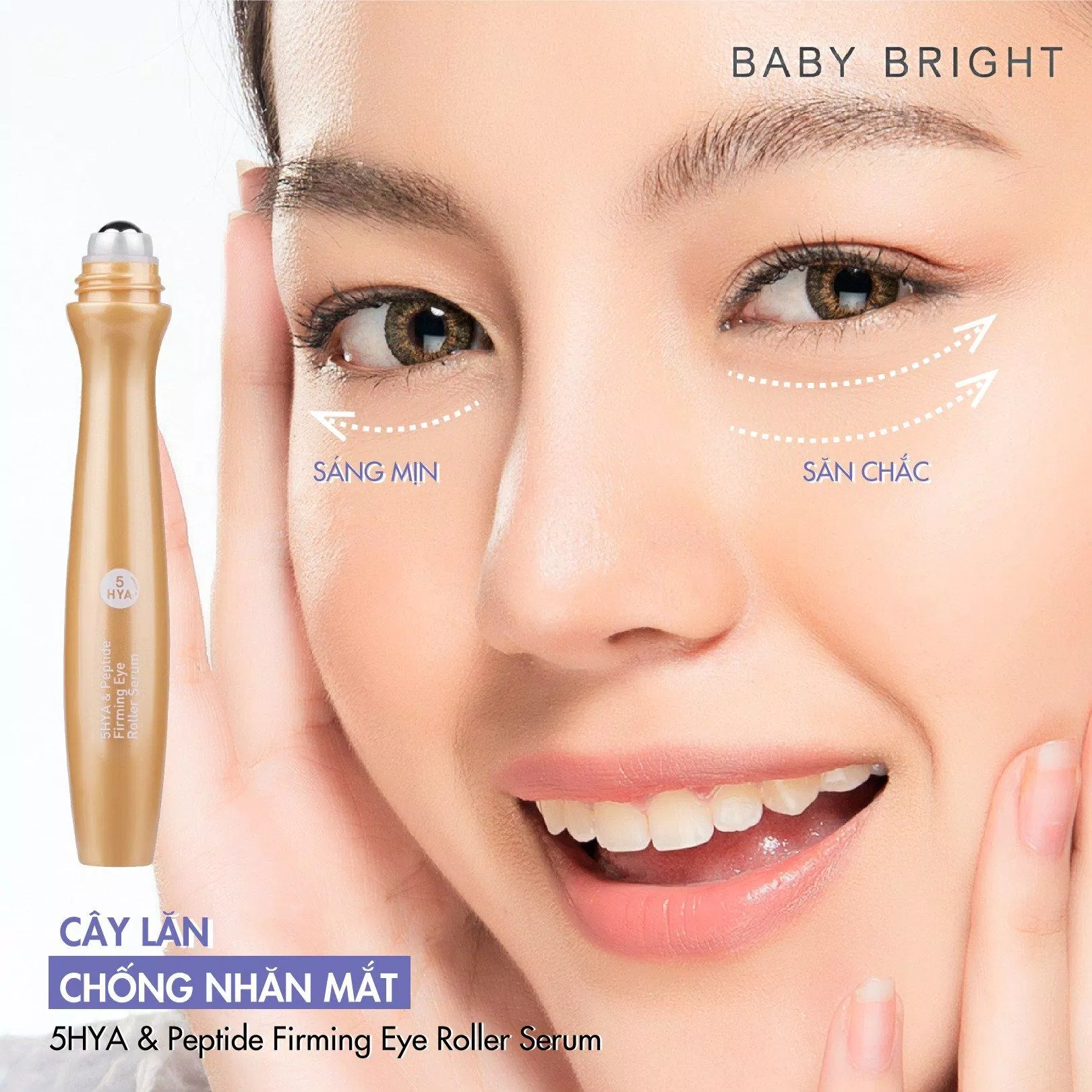 Sử dụng cây lăn mắt Baby Bright Eye Roller Serum theo chuyển động tròn từ trong ra ngoài để tăng hiệu quả săn chắc cho vùng da mắt (Nguồn: internet)