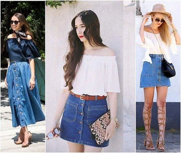 croptop phối cùng chân váy jeans mang đến sự nữ tính, hài hòa ( ảnh: internet)