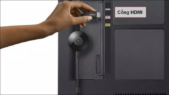 Chromecast cắm vào cổng HDMI của TV (Ảnh: Internet). Chromecast cắm vào cổng HDMI của TV (Ảnh: Internet).
