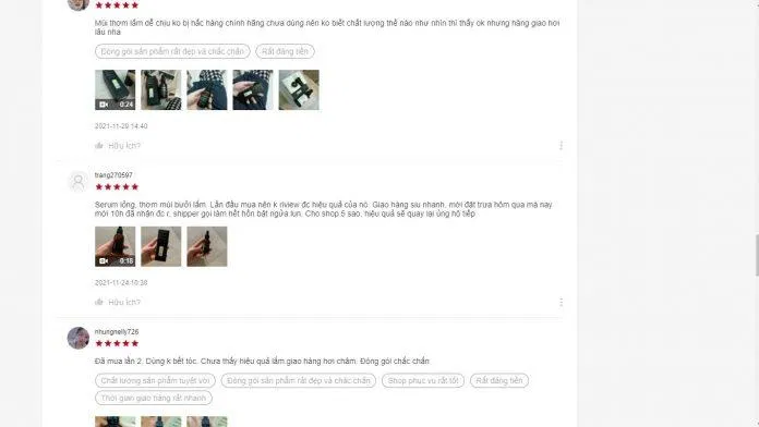 Đánh giá của khách hàng trên Shopee về mùi hương sản phẩm (Ảnh: BlogAnChoi)