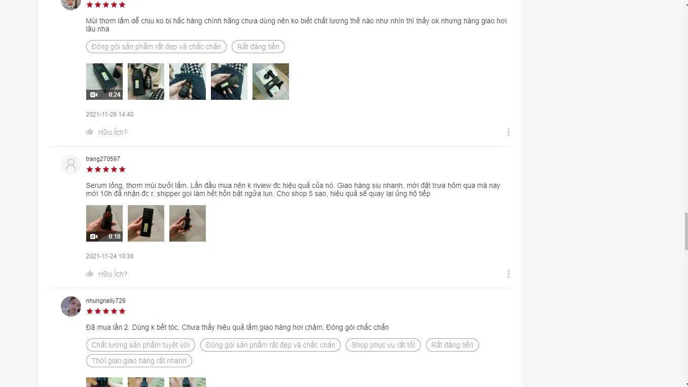 Đánh giá của khách hàng trên Shopee về mùi hương sản phẩm (Ảnh: BlogAnChoi)