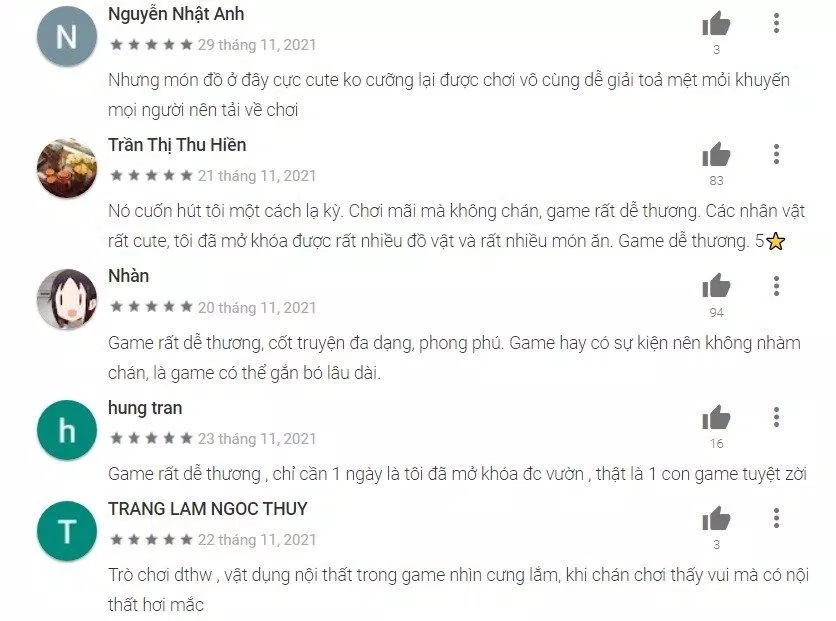 Animal Restaurant sinh động, chân thực, thú vị đến mức người chơi không tiếc để lại cho game những lời khen có cánh – Nguồn: Google Play