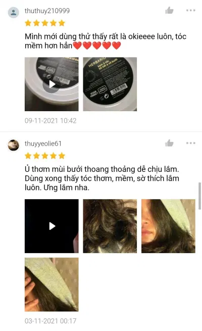 Đánh giá của khách hàng trên Shopee về kem ủ tóc bồ kết và vỏ bưởi Herbario (Ảnh: BlogAnChoi). Đánh giá của khách hàng trên Shopee về kem ủ tóc bồ kết và vỏ bưởi Herbario (Ảnh: BlogAnChoi).