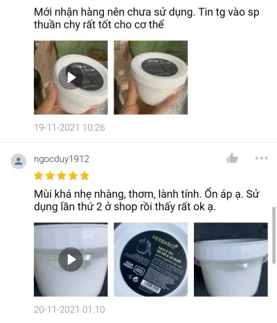 Đánh giá của khách hàng trên Shopee về kem ủ tóc bồ kết và vỏ bưởi Herbario (Ảnh: BlogAnChoi). Đánh giá của khách hàng trên Shopee về kem ủ tóc bồ kết và vỏ bưởi Herbario (Ảnh: BlogAnChoi).