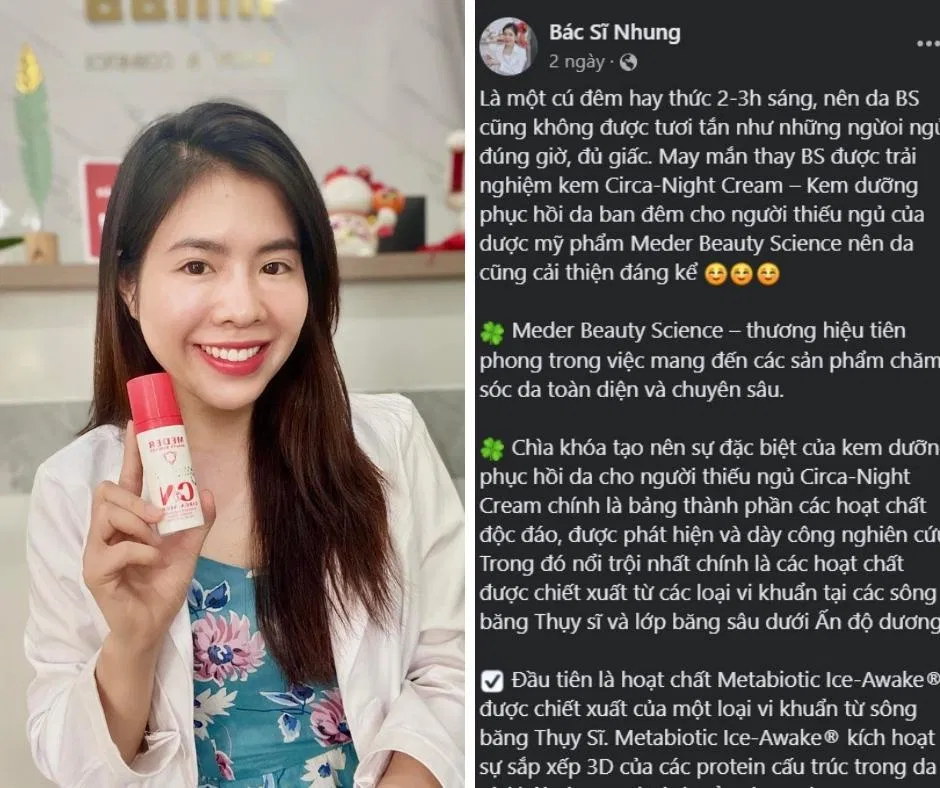 Trải nghiệm của BS Nhung về kem dưỡng Meder Circa-Night Cream đem đến làn da rạng rỡ hơn sau khi dùng (Nguồn: Bác Sĩ Nhung)