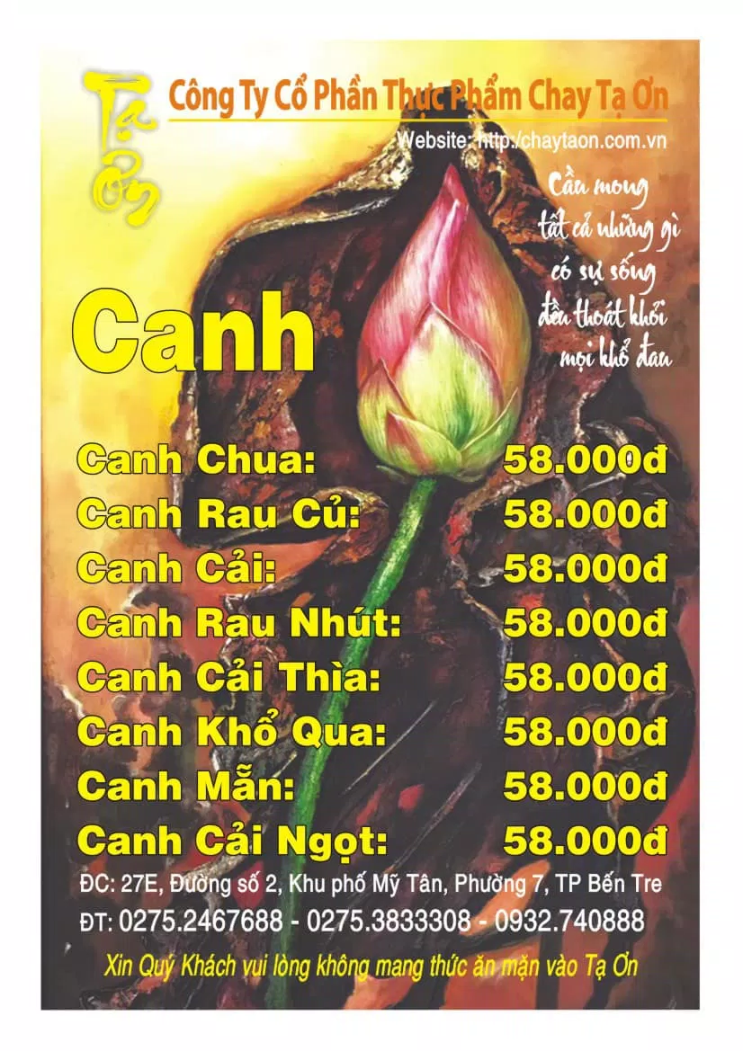 Menu về các món canh (Ảnh: Fanpgae Ẩm thực chay Tạ Ơn)