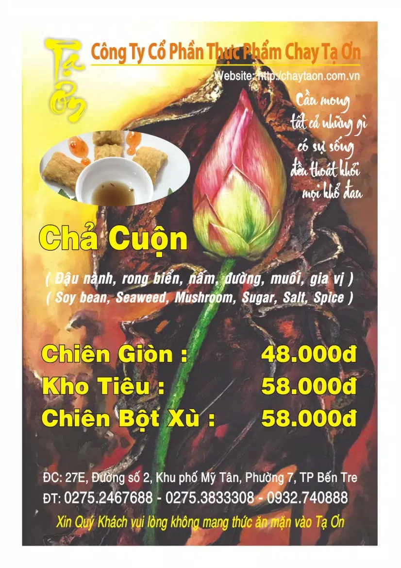 Menu chả (Ảnh: Fanpgae Ẩm thực chay Tạ Ơn)