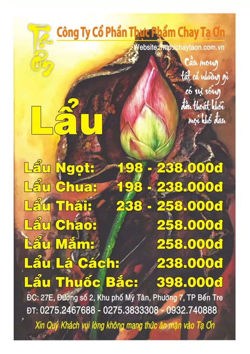 Menu về các món lẩu (Ảnh: Fanpage Ẩm thực chay Tạ Ơn.)