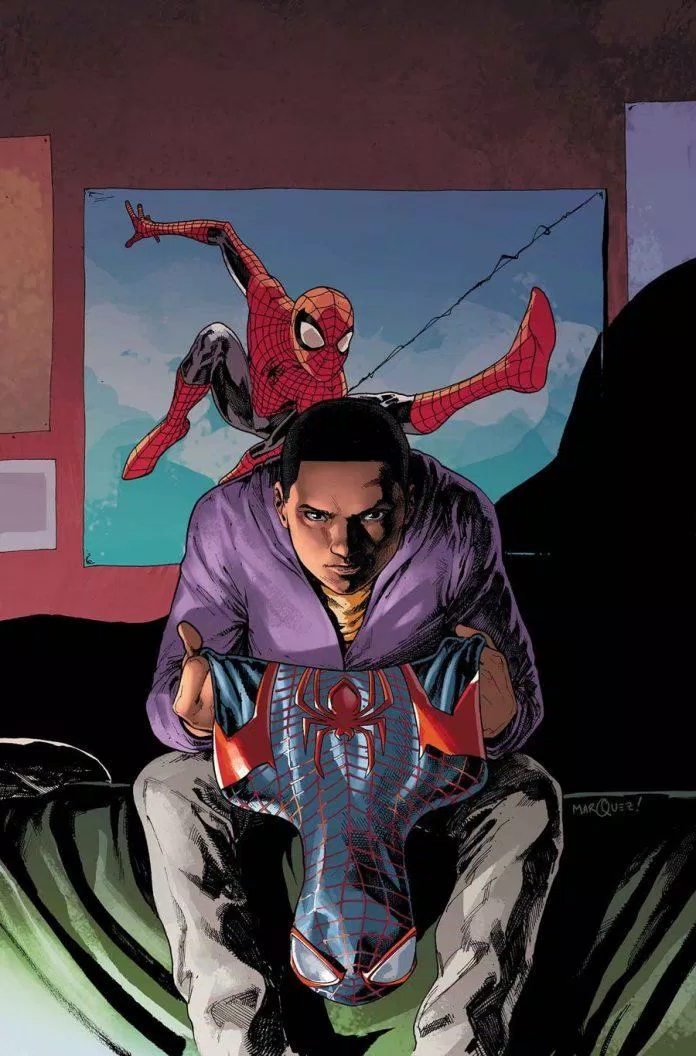Bỏ lại sự hối tiếc sau lưng, Miles Morales khoác lên mình bộ trang phục Spider-Man và kế thừa di sản Peter Parker để lại (Ảnh: Internet)