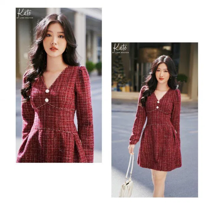 Chiếc đầm vải tweed màu đỏ vô cùng nổi bật với thiết kế ôm eo tinh tế nhưng cũng không kém phần gợi cảm. (nguồn: Internet).