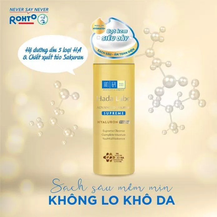 Sữa rửa mặt Hada Labo Advanced Nourish Supreme Foaming Wash tạo bọt sẵn rất tiện lợi khi dùng (Nguồn: Internet)