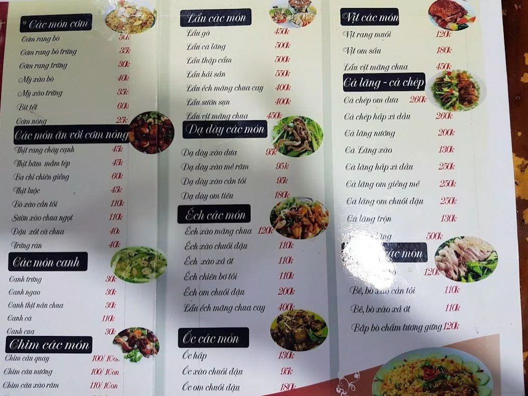 Menu của quán. (Ảnh: Internet)