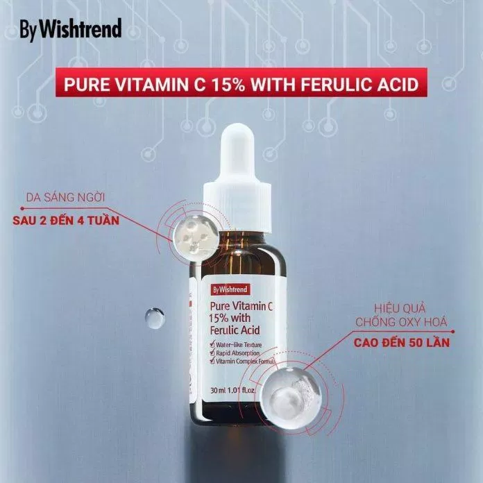 By Wishtrend Pure Vitamin C 15% Essence With Ferrulic Acid mang lại làn da khỏe mạnh và đều màu (Nguồn: Internet)