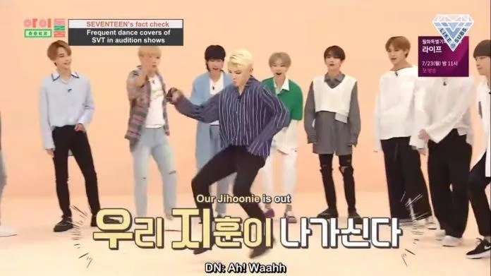 Woozi thể hiên kỹ năng nhảy của mình trong Idol Room (Nguồn: Internet) Woozi thể hiên kỹ năng nhảy của mình trong Idol Room (Nguồn: Internet)