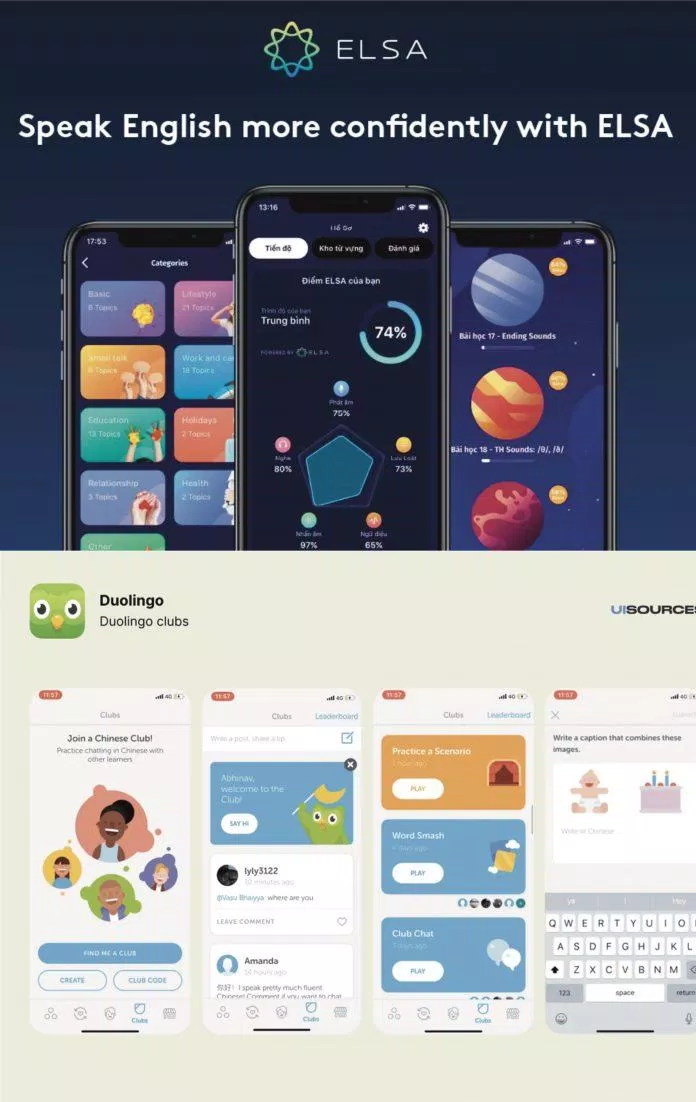 2 ứng dụng là Elsa Speak và Duolingo (Ảnh: Internet)