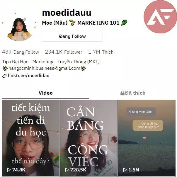 Kênh TikTok của cô nàng “Moe Đi Đâu" với những content chất lượng (Ảnh: Làng Đại Học) Kênh TikTok của cô nàng “Moe Đi Đâu" với những content chất lượng (Ảnh: Làng Đại Học)