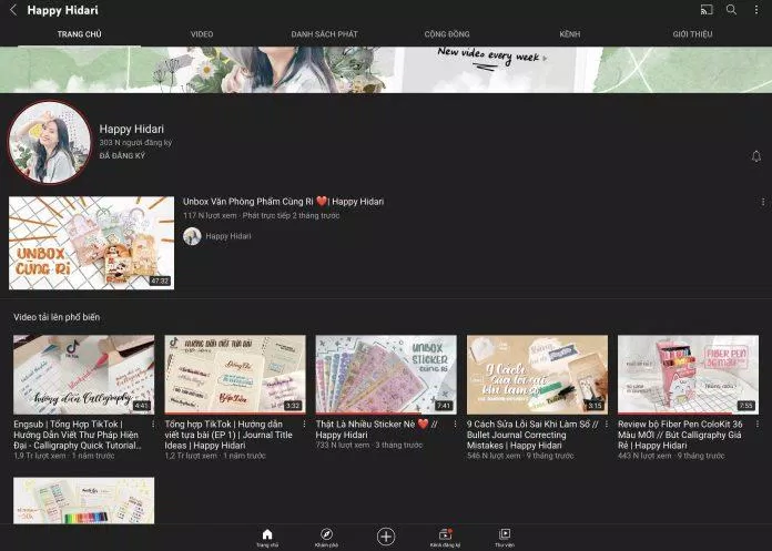Kênh YouTube của chị Happy Hidari (Ảnh: BlogAnChoi) Kênh YouTube của chị Happy Hidari (Ảnh: BlogAnChoi)