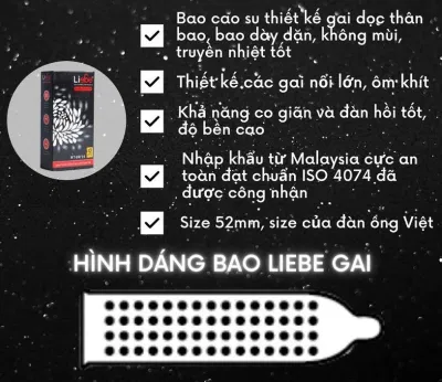 Bao cao su gai Liebe có gai lớn và chất liệu đàn hồi bền chắc (Ảnh: Internet). Bao cao su gai Liebe có gai lớn và chất liệu đàn hồi bền chắc (Ảnh: Internet).