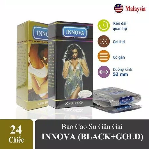 Bao cao su gai Innova có 2 loại là vàng và đen (Ảnh: Internet). Bao cao su gai Innova có 2 loại là vàng và đen (Ảnh: Internet).