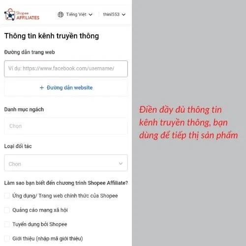 Các bước đăng ký kiếm tiền từ Shopee Affiliate dành cho KOL (Nguồn: BlogAnChoi). Các bước đăng ký kiếm tiền từ Shopee Affiliate dành cho KOL (Nguồn: BlogAnChoi).