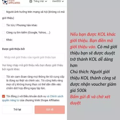 Các bước đăng ký kiếm tiền từ Shopee Affiliate dành cho KOL (Nguồn: BlogAnChoi).