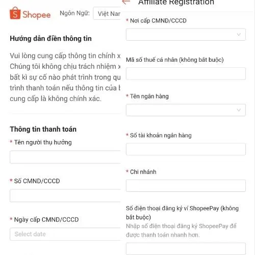 Điền thông tin thanh toán Affiliate (Ảnh: Internet). Điền thông tin thanh toán Affiliate (Ảnh: Internet).