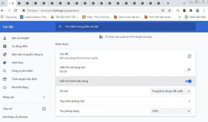 Bật Hiển thị thanh dấu trang (Ảnh: BlogAnChoi). Bật Hiển thị thanh dấu trang (Ảnh: BlogAnChoi).