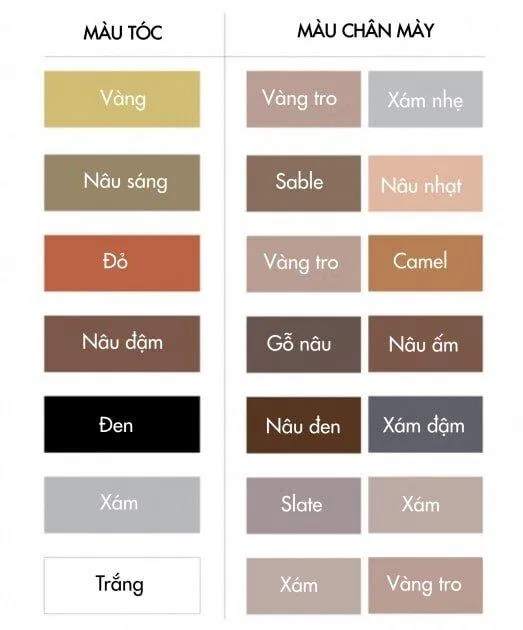 Màu chân mày hợp với từng màu tóc (ảnh: internet) Màu chân mày hợp với từng màu tóc (ảnh: internet)