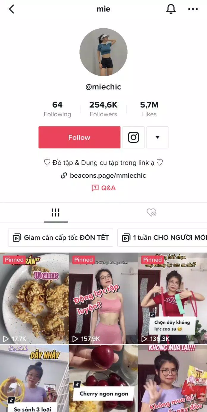 TikTok chuyên về tập luyện thể dục của chị Mie sẽ là một lựa chọn không tồi (Ảnh: BlogAnChoi) TikTok chuyên về tập luyện thể dục của chị Mie sẽ là một lựa chọn không tồi (Ảnh: BlogAnChoi)