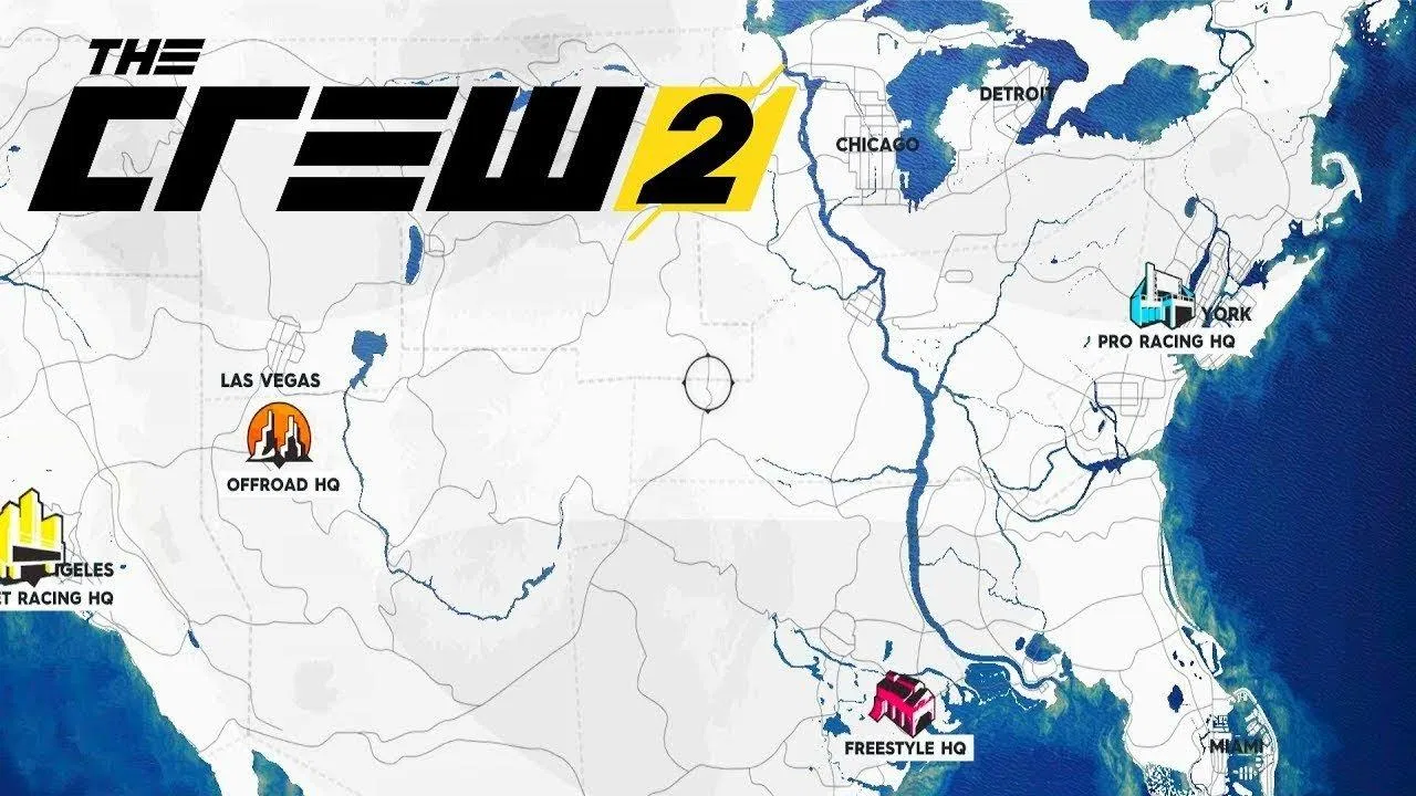 Bản đồ của game The Crew 2 (Ảnh: Internet). Bản đồ của game The Crew 2 (Ảnh: Internet).