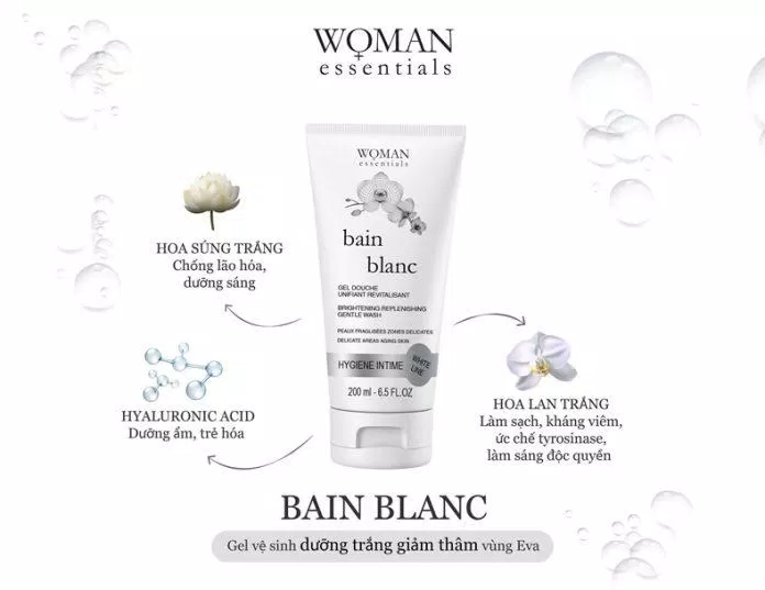 Thành phần Gel vệ sinh dưỡng sáng vùng kín Woman Essentials Bain Blanc (Ảnh: Internet)