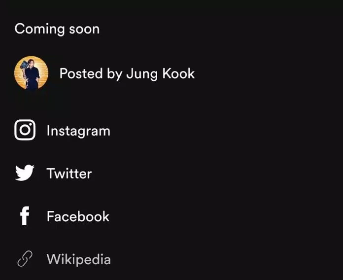 Hồ sơ của Jungkook chỉ có link trên Wikipedia, Twitter, Facebook và Instagram (Ảnh: Interet)
