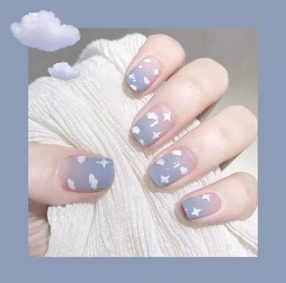 Mẫu nail xanh pha trắng đẹp nhẹ nhàng (ảnh: internet)