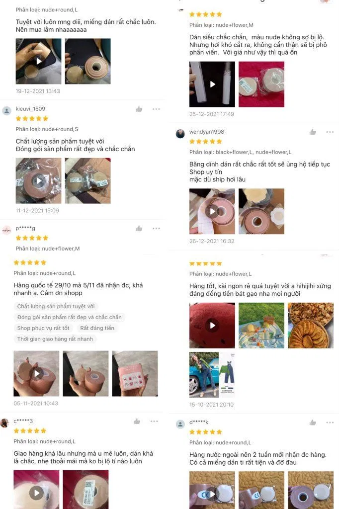 Đánh giá khách hàng trên Shopee về miếng dán ngực Aijolen (Ảnh: Internet)